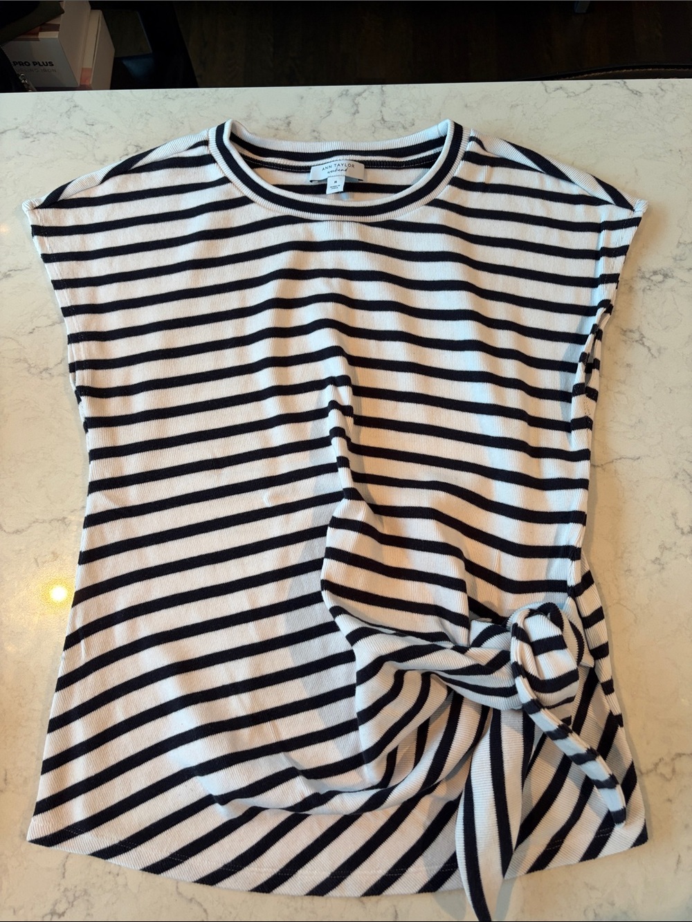 Ann Taylor Weekend Striped Knot Front Top - Black & White